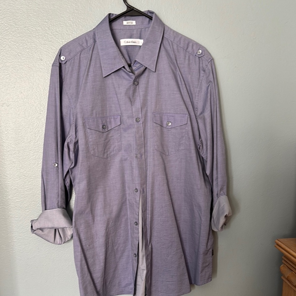 Calvin Klein Purple/blue Casual Button Down Shirt - Picture 1 of 2